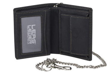 Mini Biker Geldbörse extra dünn mit Kette im Hochformat LEAS MCL in Echt-Leder, schwarz